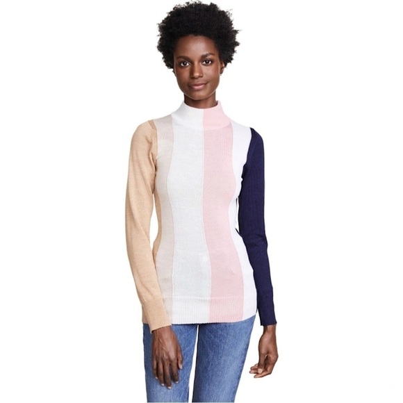 Paper London Dolly Wool Jumper Tonal Stripe Mock Neck Fitted Sweater XS - Picture 3 of 16